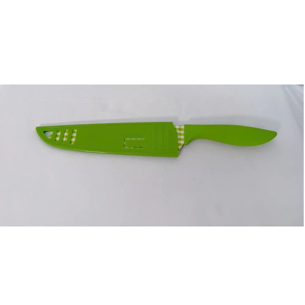 Tomodachi Green Gingham Checkered Chef Knife with Blade Guard Cover 7